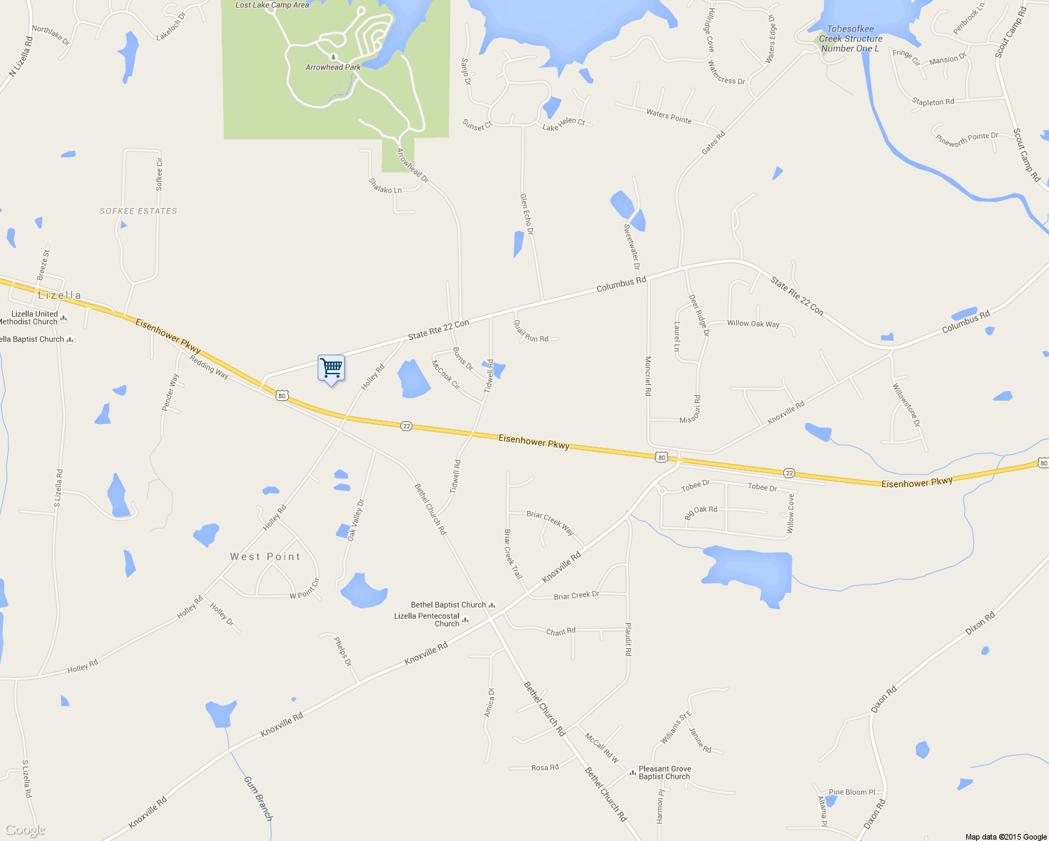 map of restaurants, bars, coffee shops, grocery stores, and more near 3490 Tidwell Road in Lizella