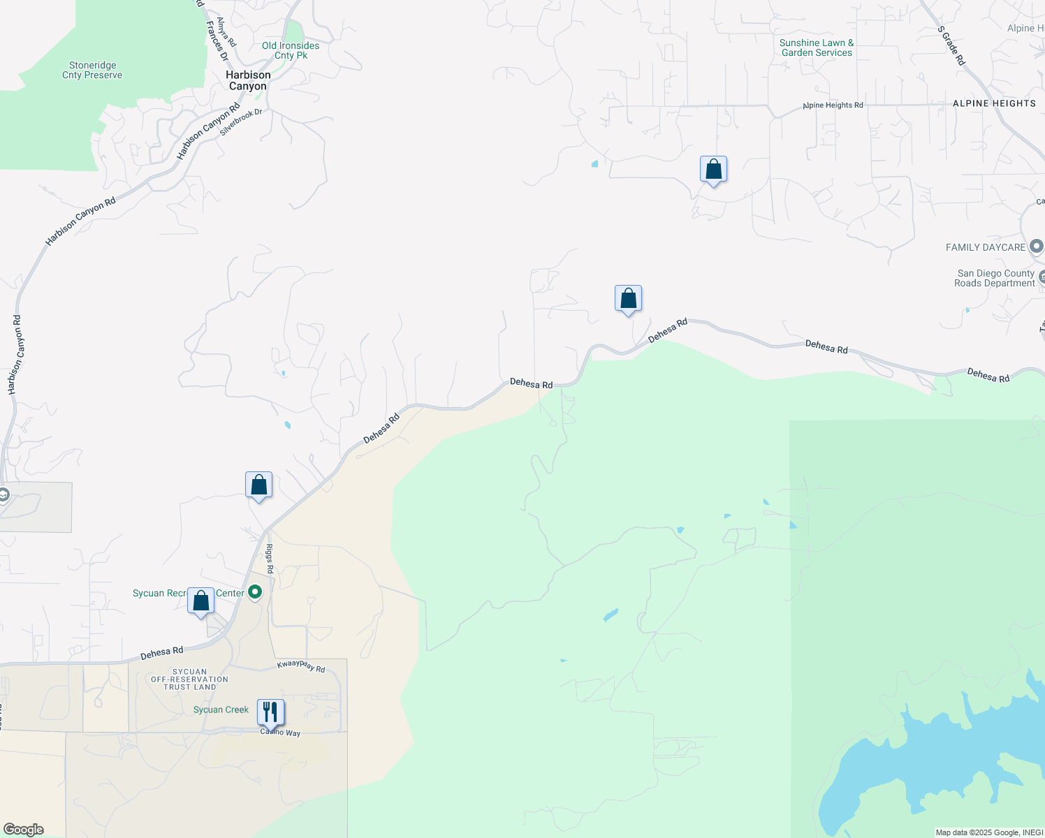 map of restaurants, bars, coffee shops, grocery stores, and more near 6433 Dehesa Road in El Cajon
