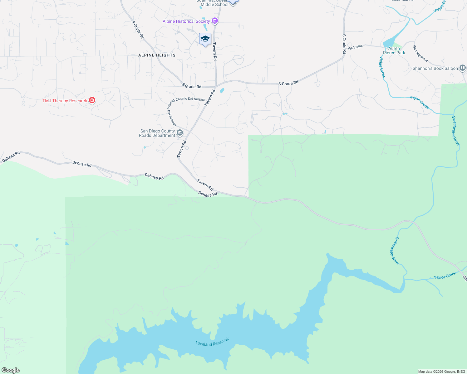 map of restaurants, bars, coffee shops, grocery stores, and more near 2005 Corte Asoleado in Alpine