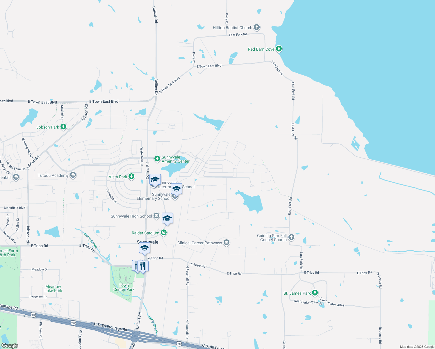 map of restaurants, bars, coffee shops, grocery stores, and more near 480 Fenwick Dr in Sunnyvale