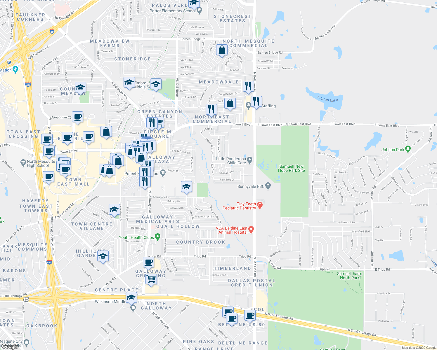 map of restaurants, bars, coffee shops, grocery stores, and more near 318 Chaparral Dr in Sunnyvale