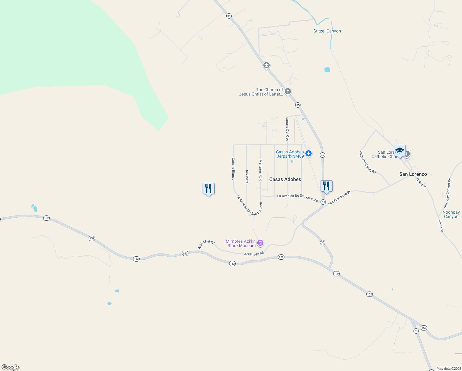 map of restaurants, bars, coffee shops, grocery stores, and more near 246 Caballo Blanco in Mimbres