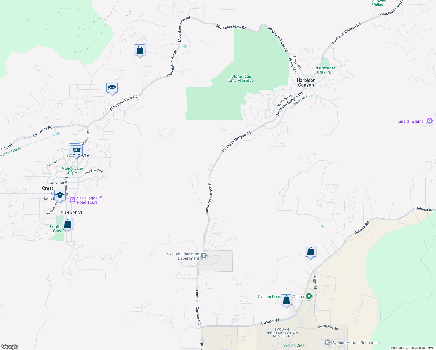map of restaurants, bars, coffee shops, grocery stores, and more near 1392 Harbison Canyon Road in El Cajon