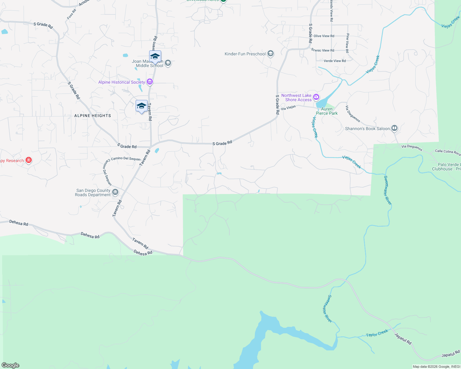 map of restaurants, bars, coffee shops, grocery stores, and more near 2752 Via Viejas Oeste in Alpine