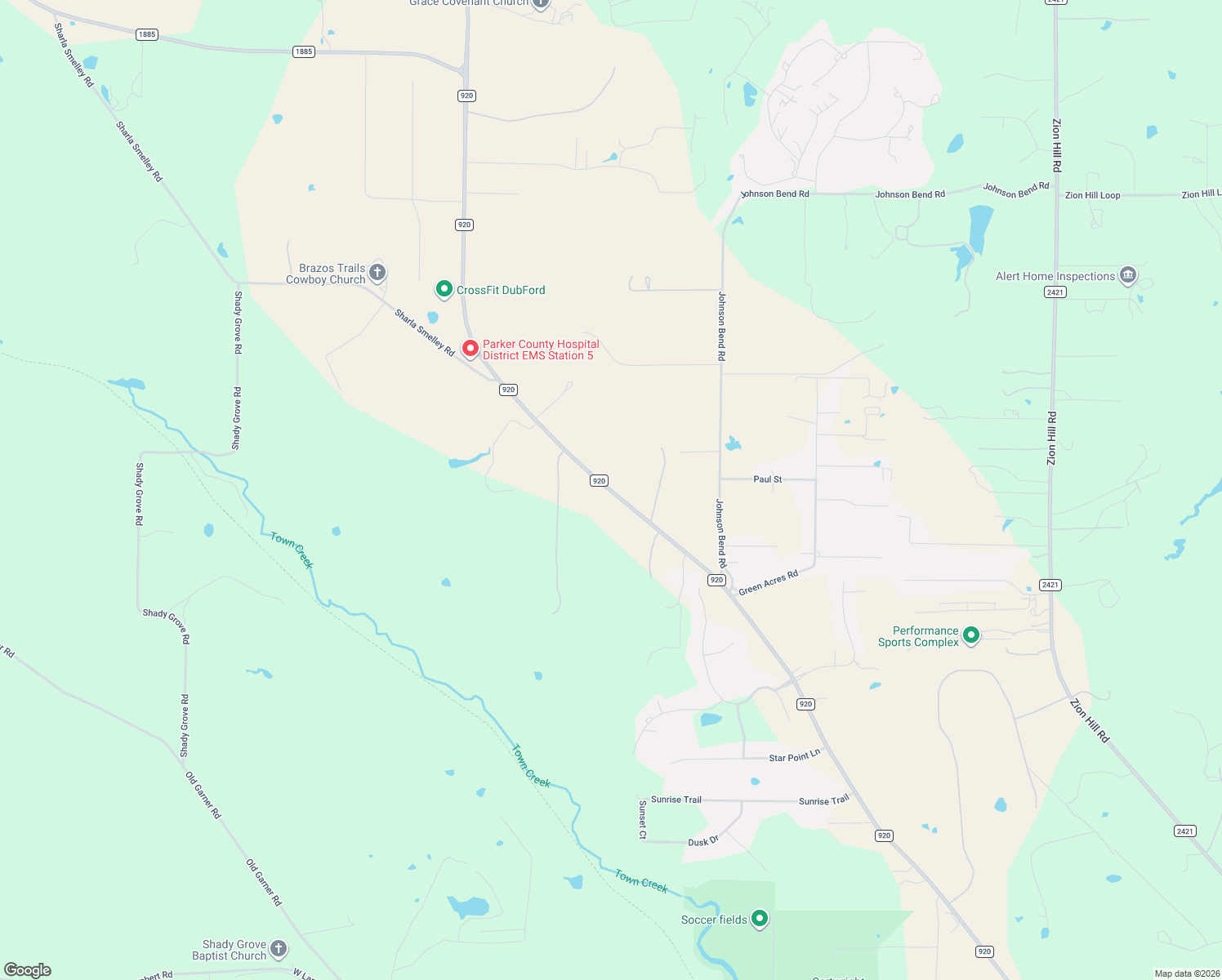 map of restaurants, bars, coffee shops, grocery stores, and more near 4290 Farm to Market 920 in Weatherford