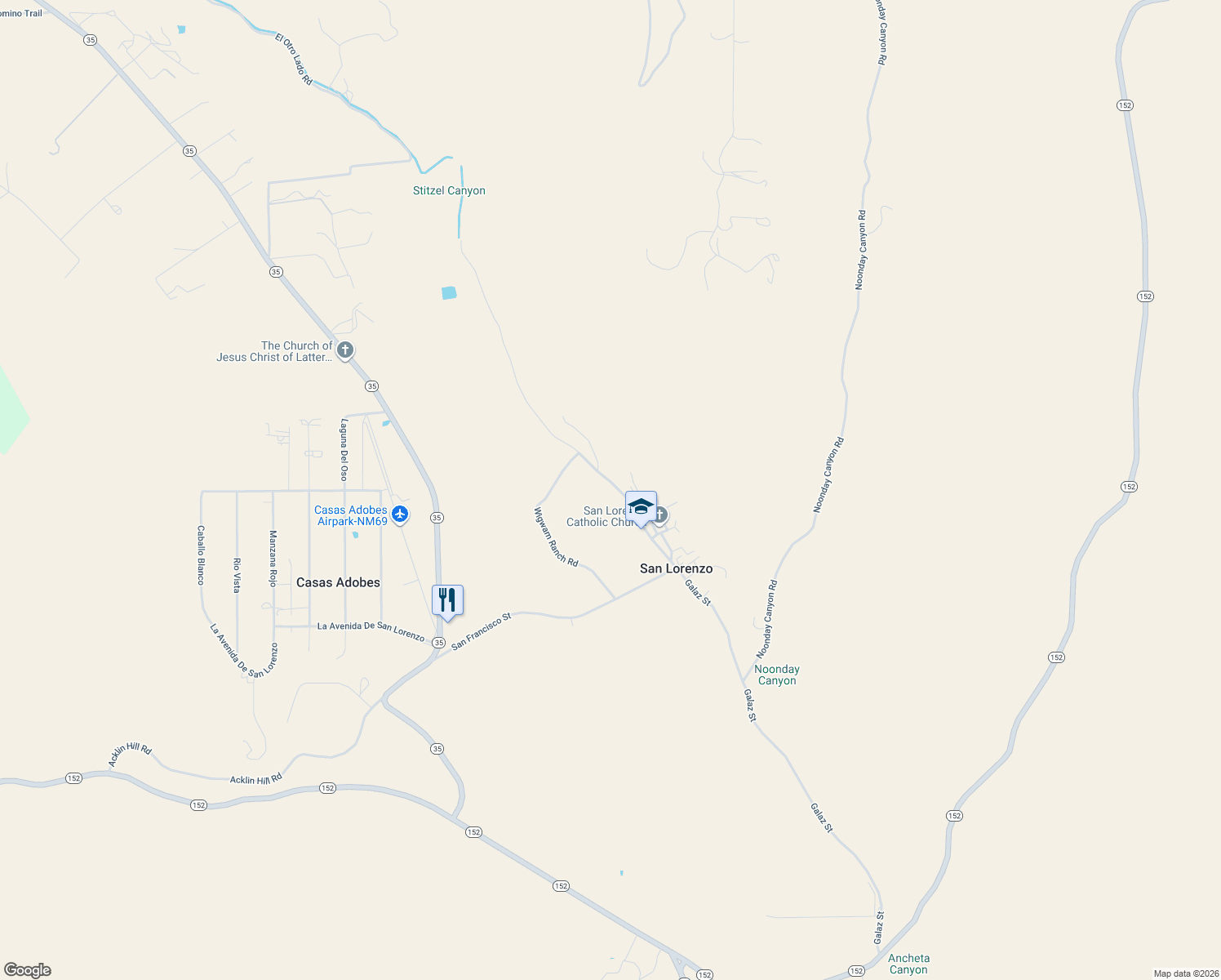 map of restaurants, bars, coffee shops, grocery stores, and more near 23 San Jose in San Lorenzo