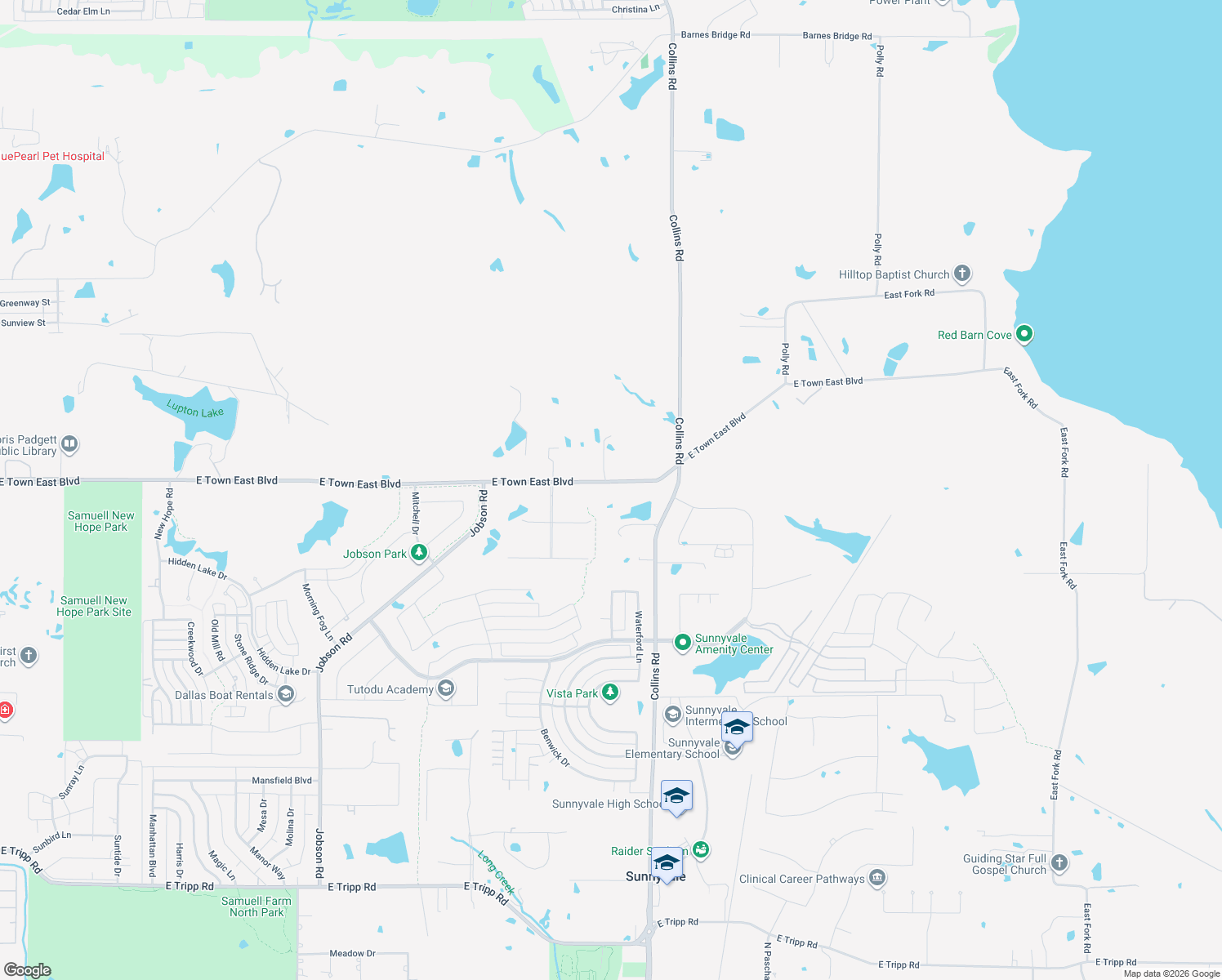 map of restaurants, bars, coffee shops, grocery stores, and more near 362 Town East Boulevard in Sunnyvale