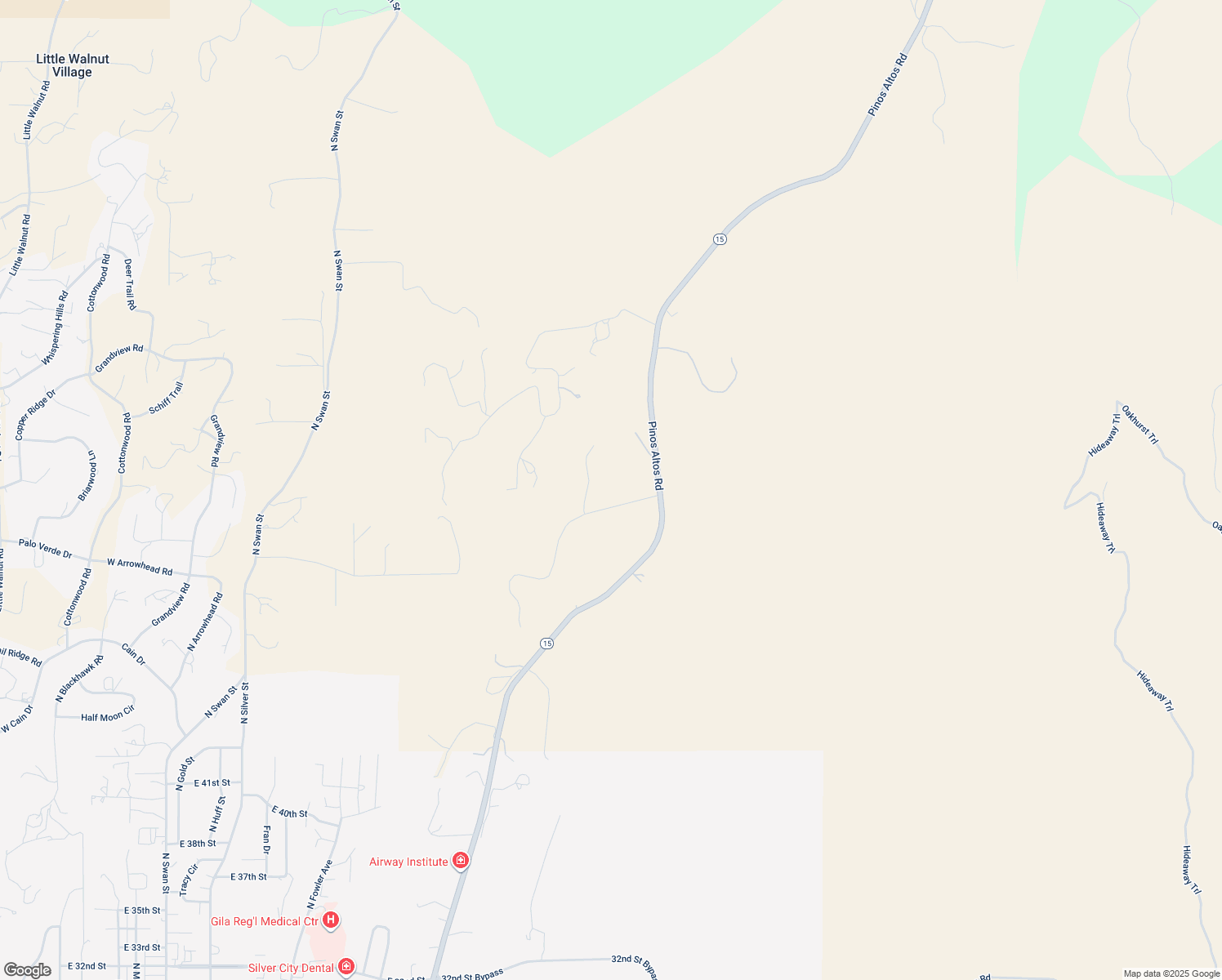 map of restaurants, bars, coffee shops, grocery stores, and more near 2 Spur Road in Silver City