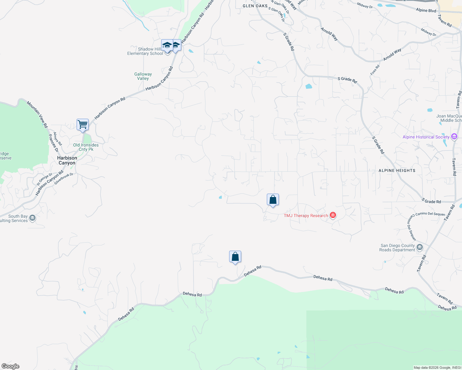 map of restaurants, bars, coffee shops, grocery stores, and more near 365 Alpine Heights Road in Alpine