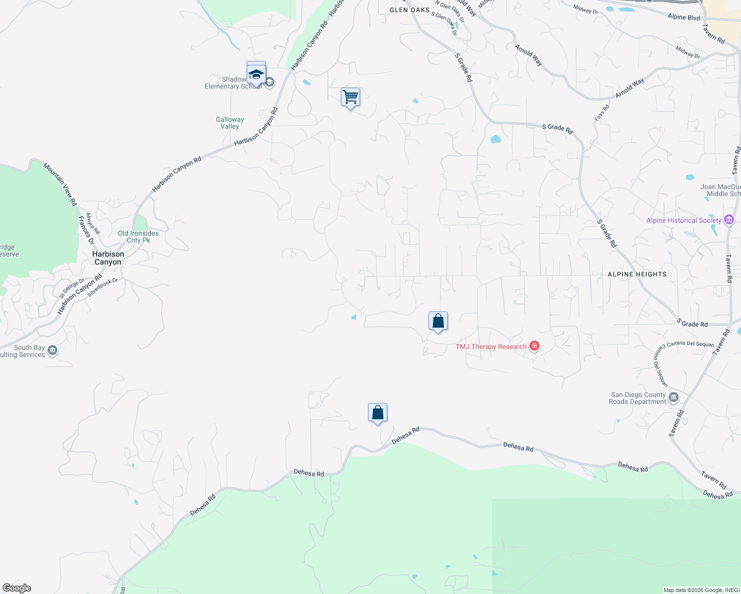map of restaurants, bars, coffee shops, grocery stores, and more near 365 Alpine Heights Road in Alpine