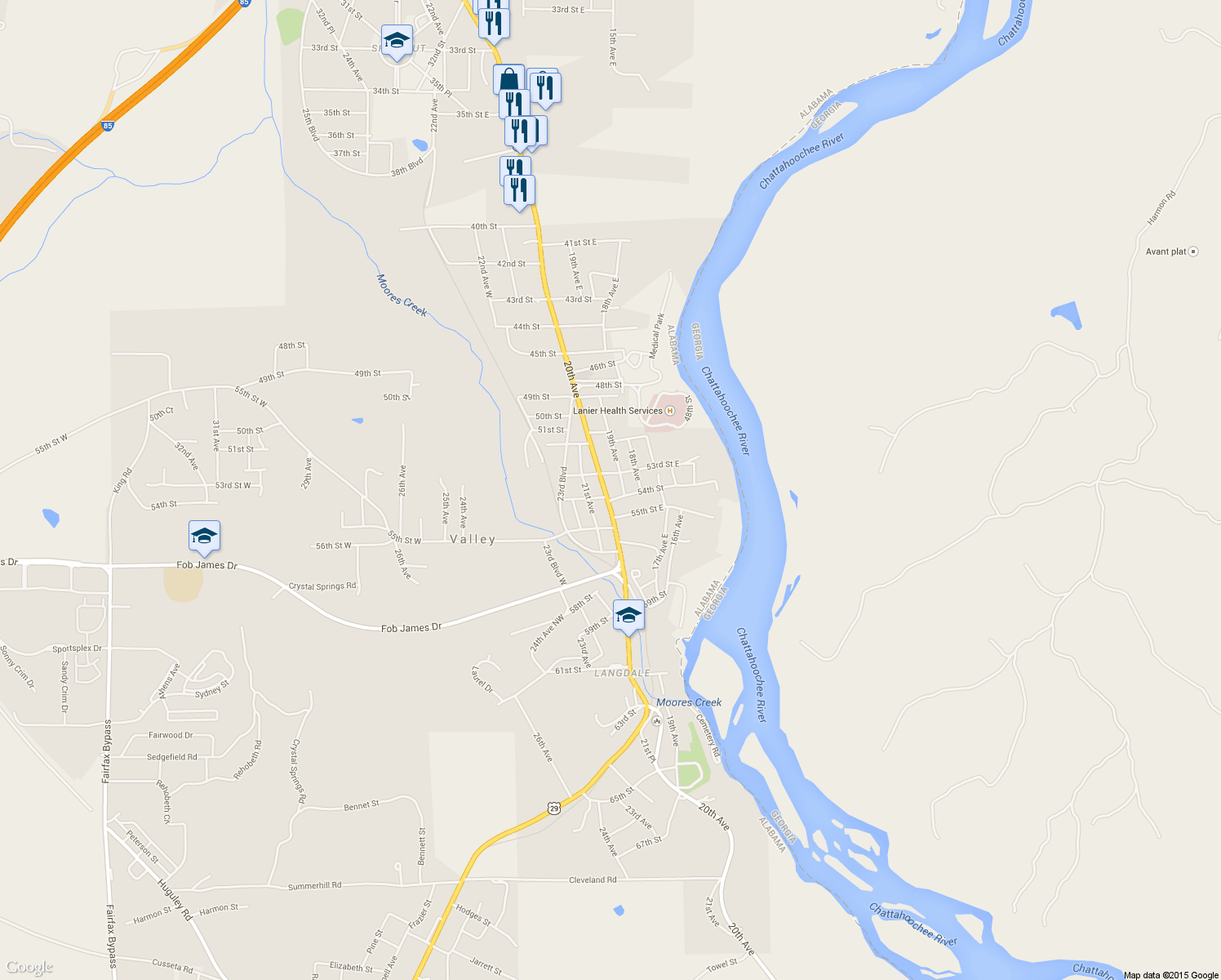 map of restaurants, bars, coffee shops, grocery stores, and more near 5304 20th Avenue in Valley