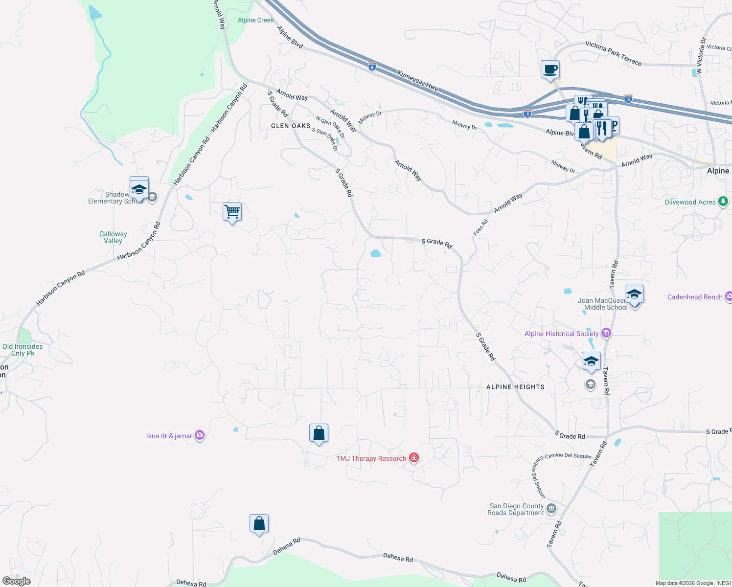 map of restaurants, bars, coffee shops, grocery stores, and more near 1815 Lilac Lane in Alpine