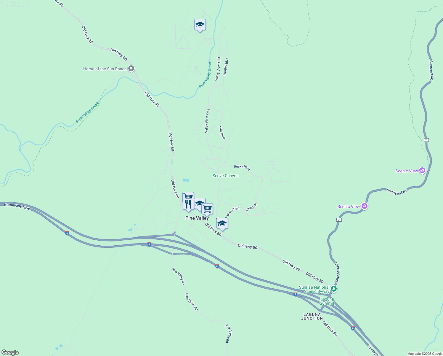 map of restaurants, bars, coffee shops, grocery stores, and more near 7729 Pine Boulevard in Pine Valley