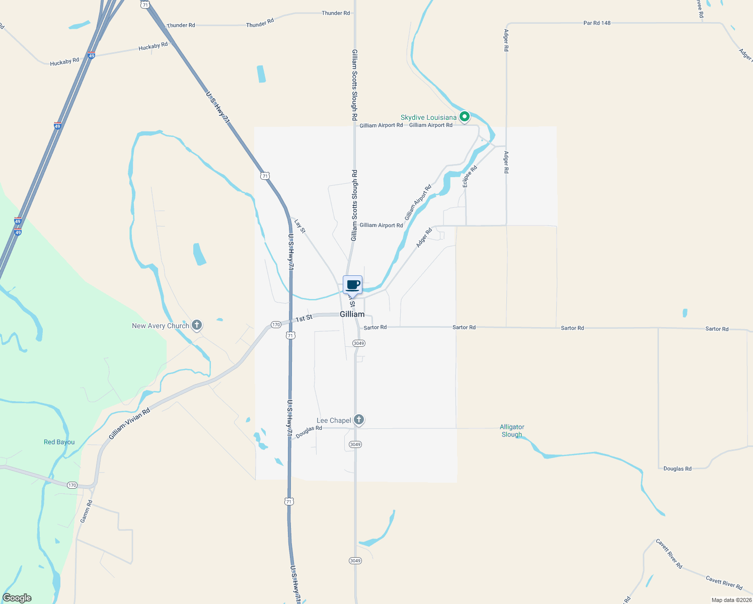 map of restaurants, bars, coffee shops, grocery stores, and more near 12855 Adger Rd in Gilliam