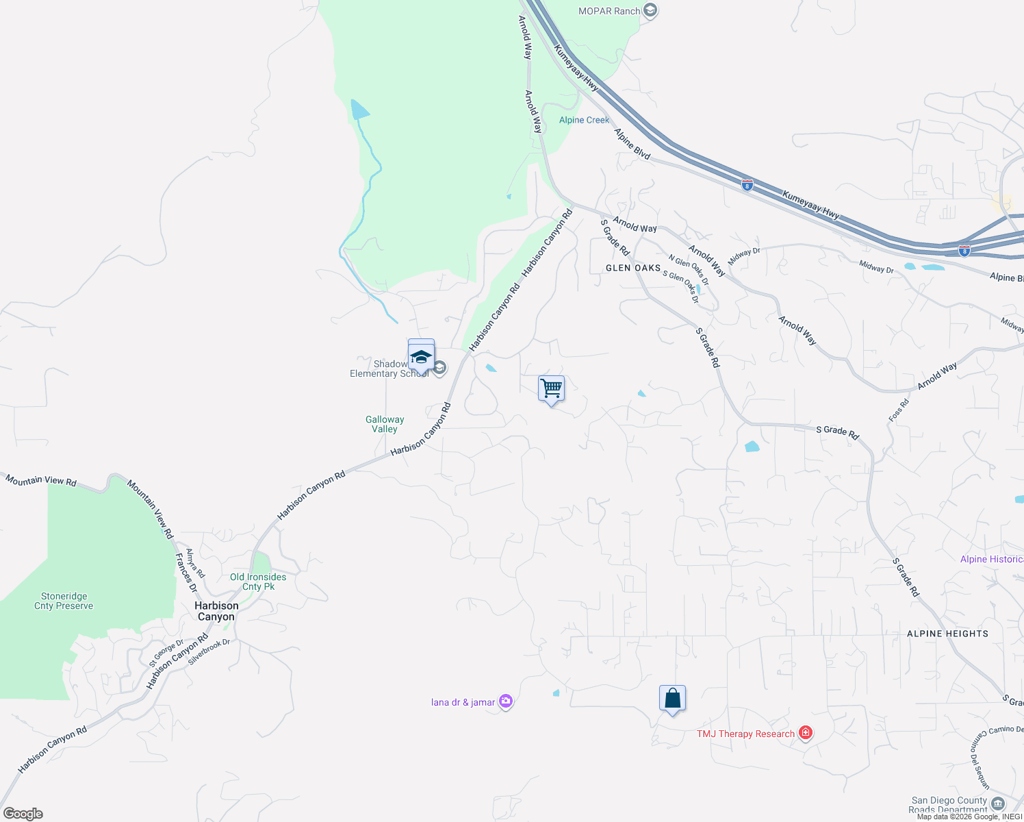 map of restaurants, bars, coffee shops, grocery stores, and more near 8935 Chestnut Roan Way in Alpine