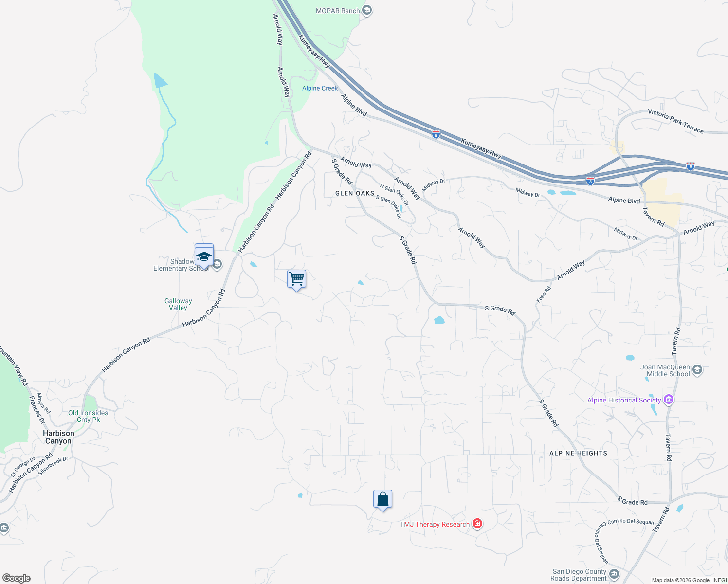 map of restaurants, bars, coffee shops, grocery stores, and more near 1740 La Force Road in Alpine