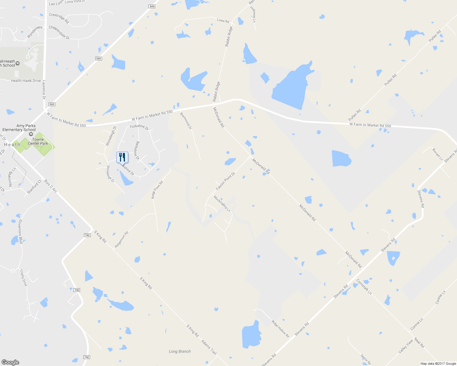 map of restaurants, bars, coffee shops, grocery stores, and more near 133 Falcon Point Drive in Rockwall