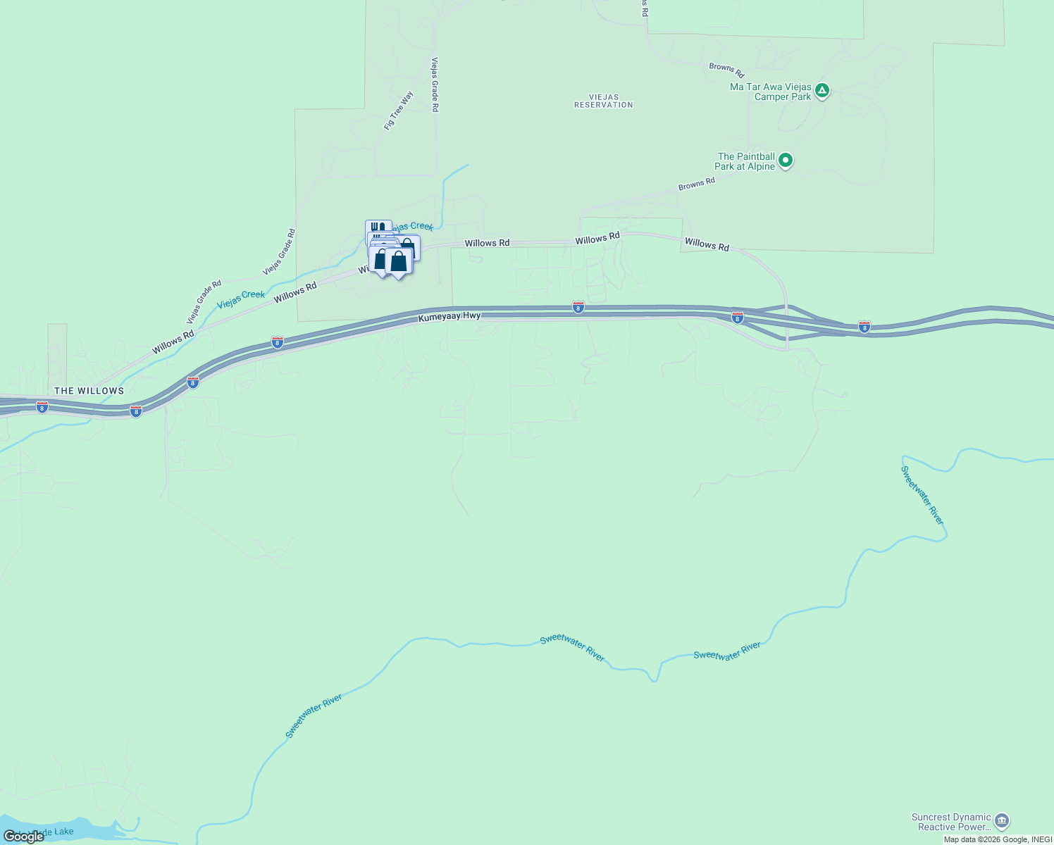 map of restaurants, bars, coffee shops, grocery stores, and more near Running Quail Road in Alpine