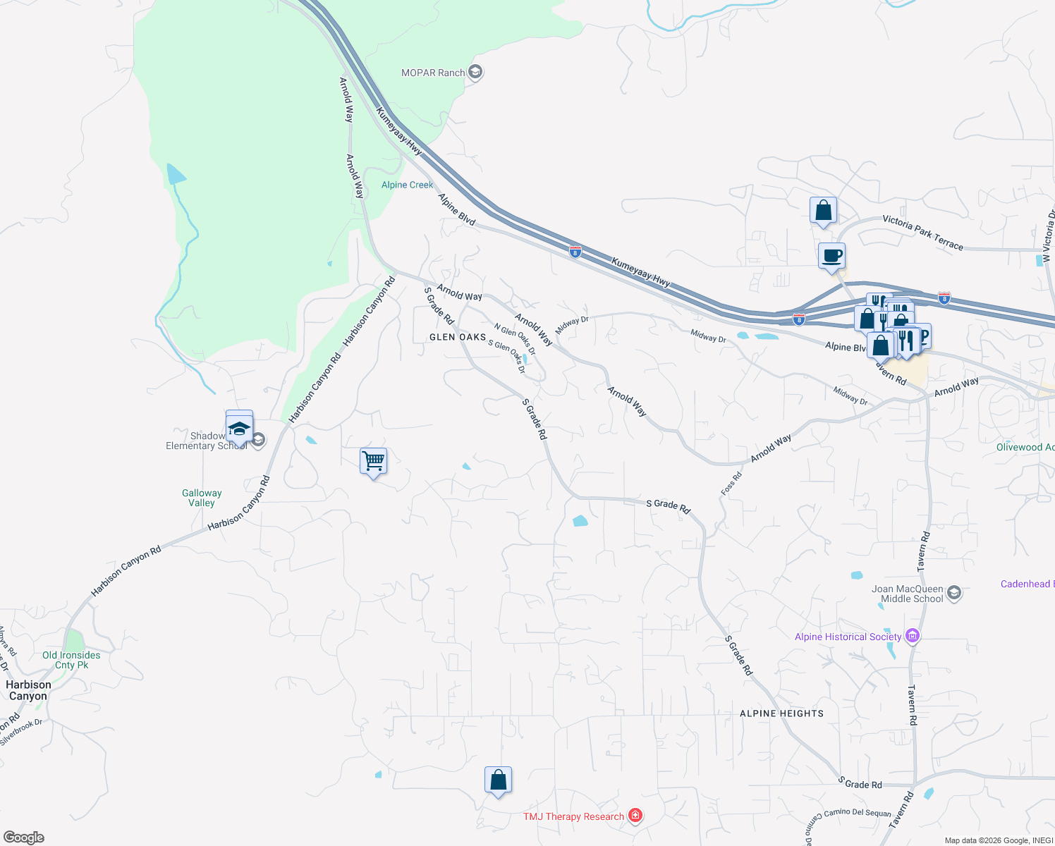 map of restaurants, bars, coffee shops, grocery stores, and more near 790 South Grade Road in Alpine
