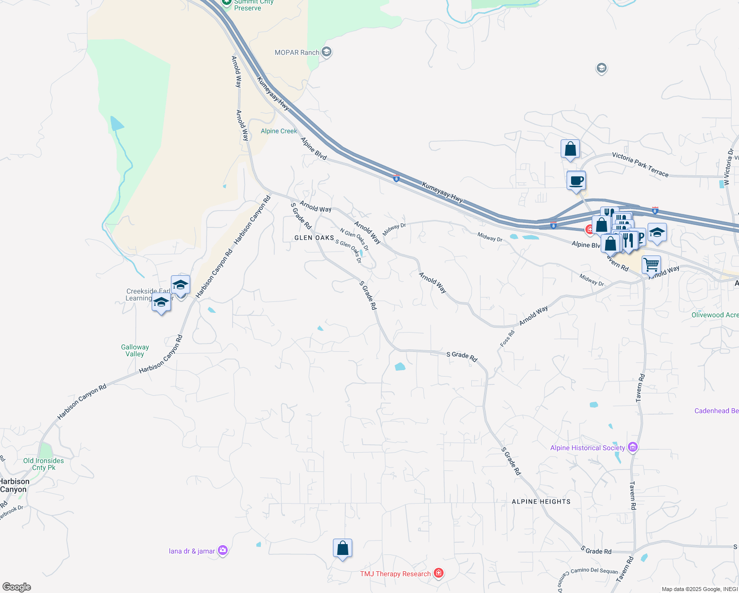 map of restaurants, bars, coffee shops, grocery stores, and more near 790 South Grade Road in Alpine