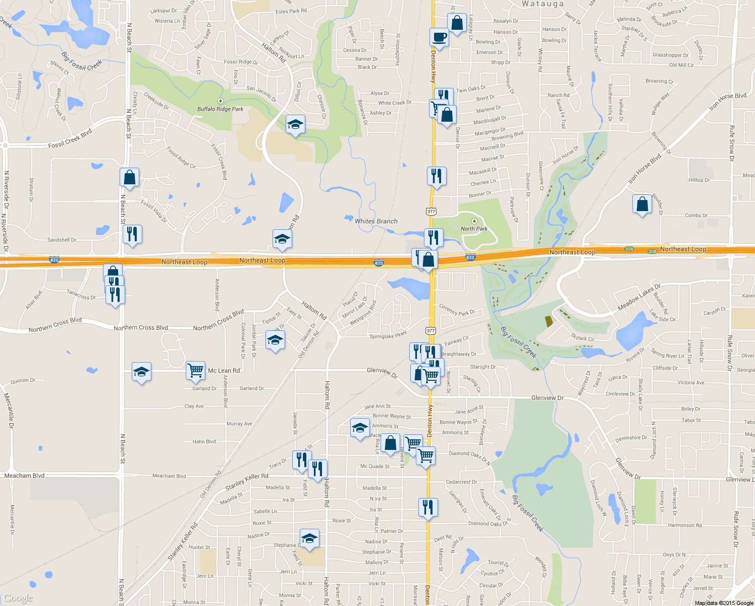 map of restaurants, bars, coffee shops, grocery stores, and more near 5204 Westgrove Blvd in Haltom City