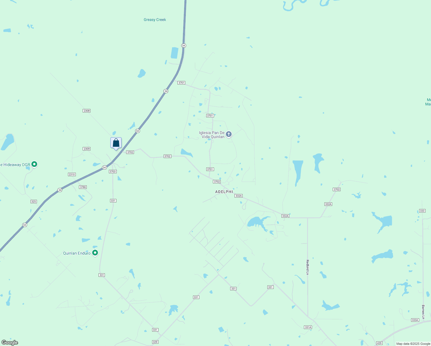 map of restaurants, bars, coffee shops, grocery stores, and more near 646 County Road 3701 in Quinlan