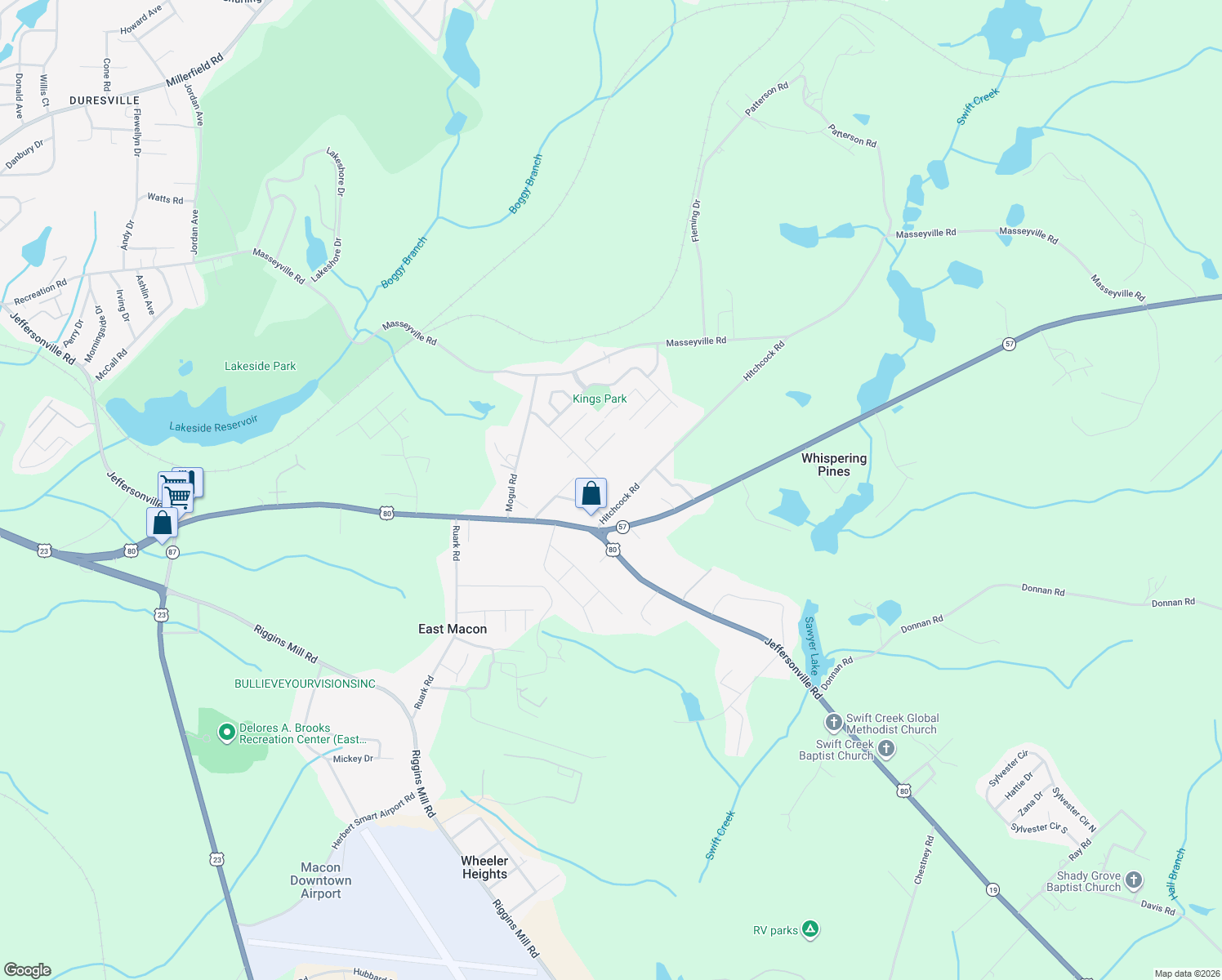 map of restaurants, bars, coffee shops, grocery stores, and more near 3760 Hitchcock Rd in Macon