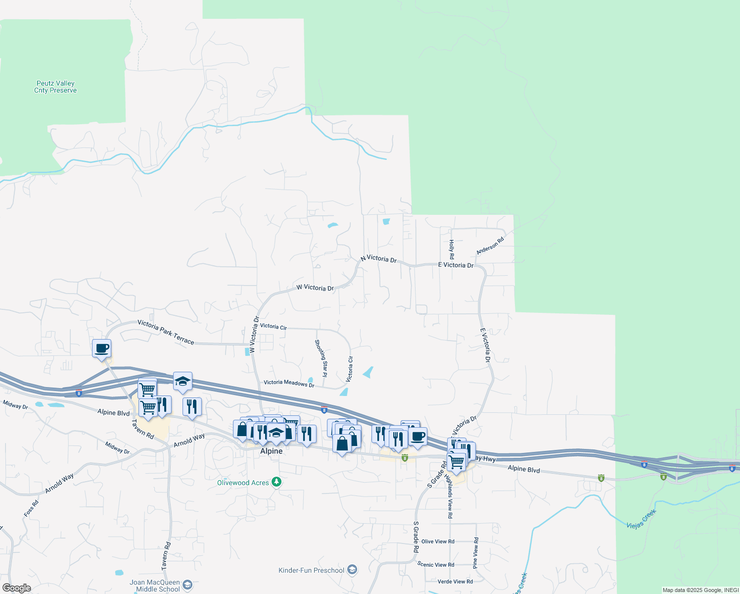 map of restaurants, bars, coffee shops, grocery stores, and more near 753 Homeward Way in Alpine
