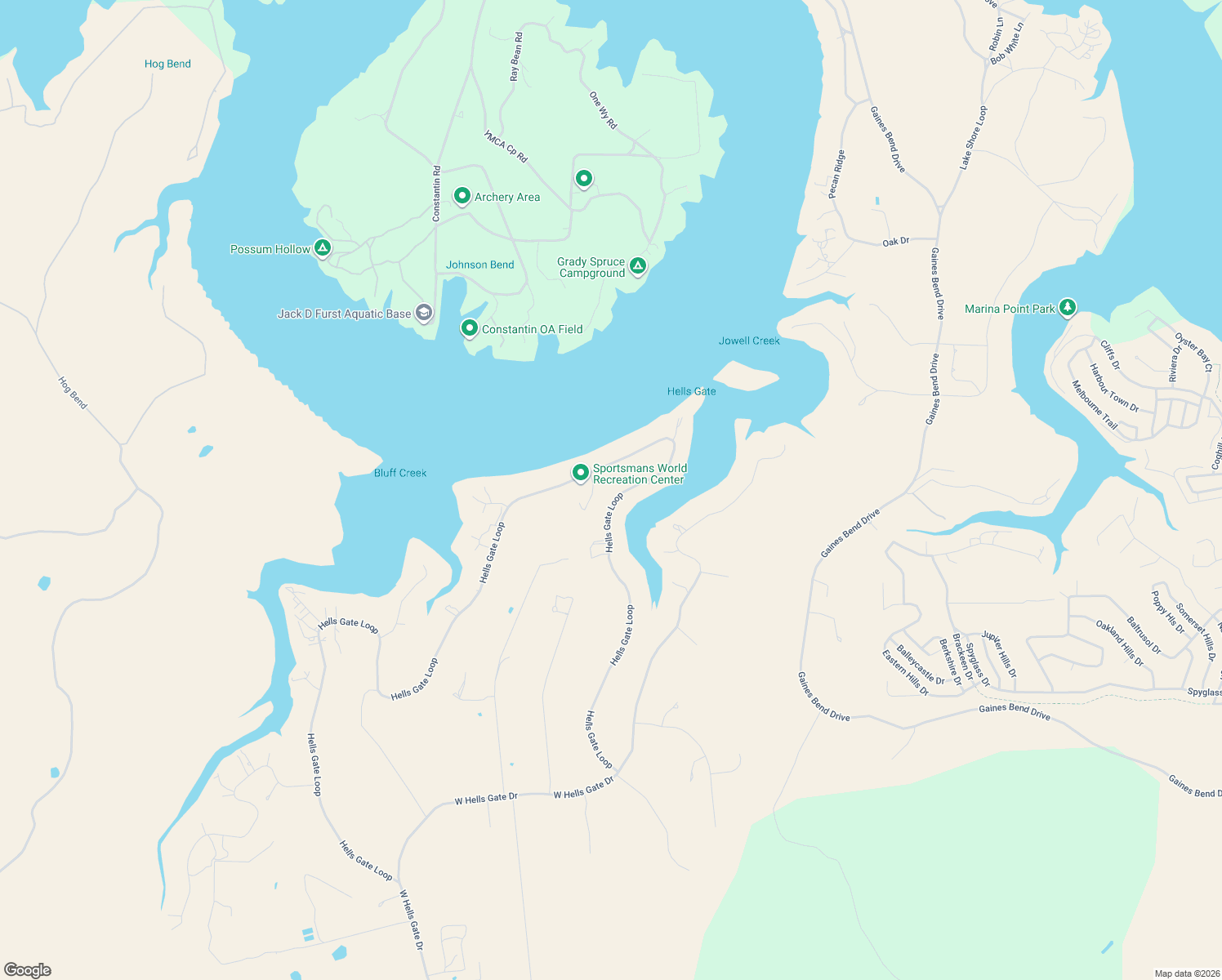 map of restaurants, bars, coffee shops, grocery stores, and more near 7036 Hells Gate Loop in Strawn