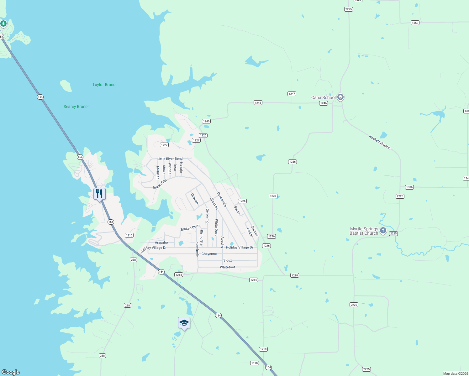 map of restaurants, bars, coffee shops, grocery stores, and more near County Road 1226 in Quitman