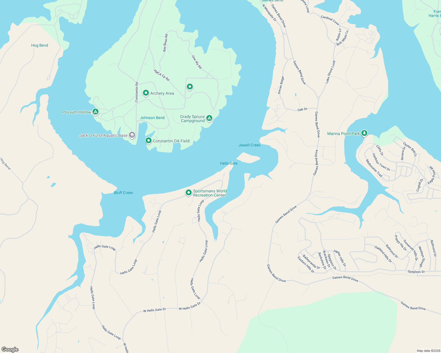 map of restaurants, bars, coffee shops, grocery stores, and more near 101 Hells Gate Point in Strawn