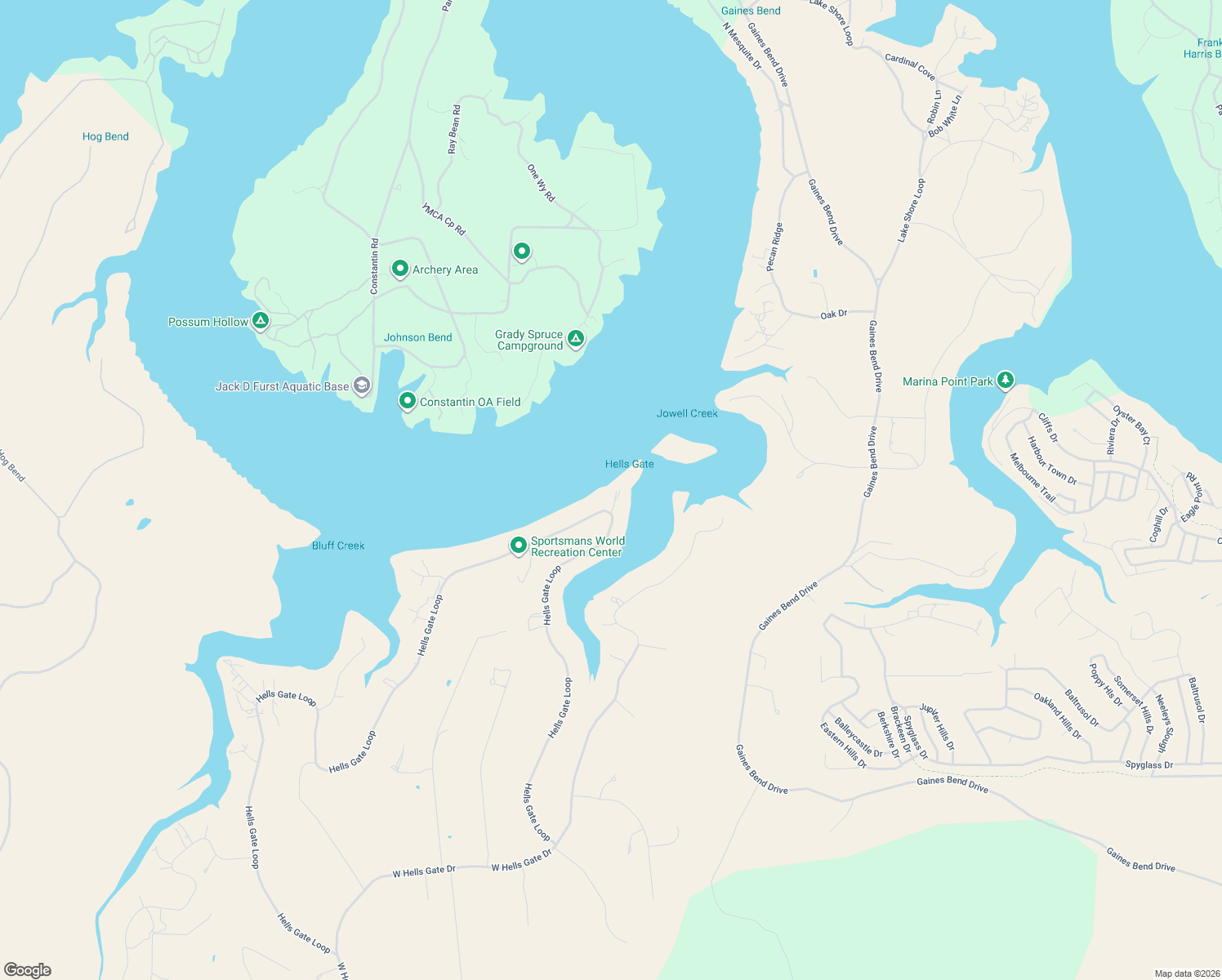map of restaurants, bars, coffee shops, grocery stores, and more near 101 Hells Gate Point in Strawn