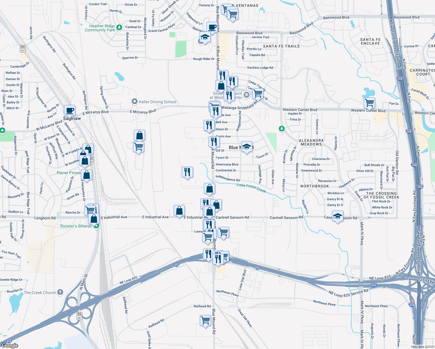 map of restaurants, bars, coffee shops, grocery stores, and more near 1609 Independence Road in Blue Mound