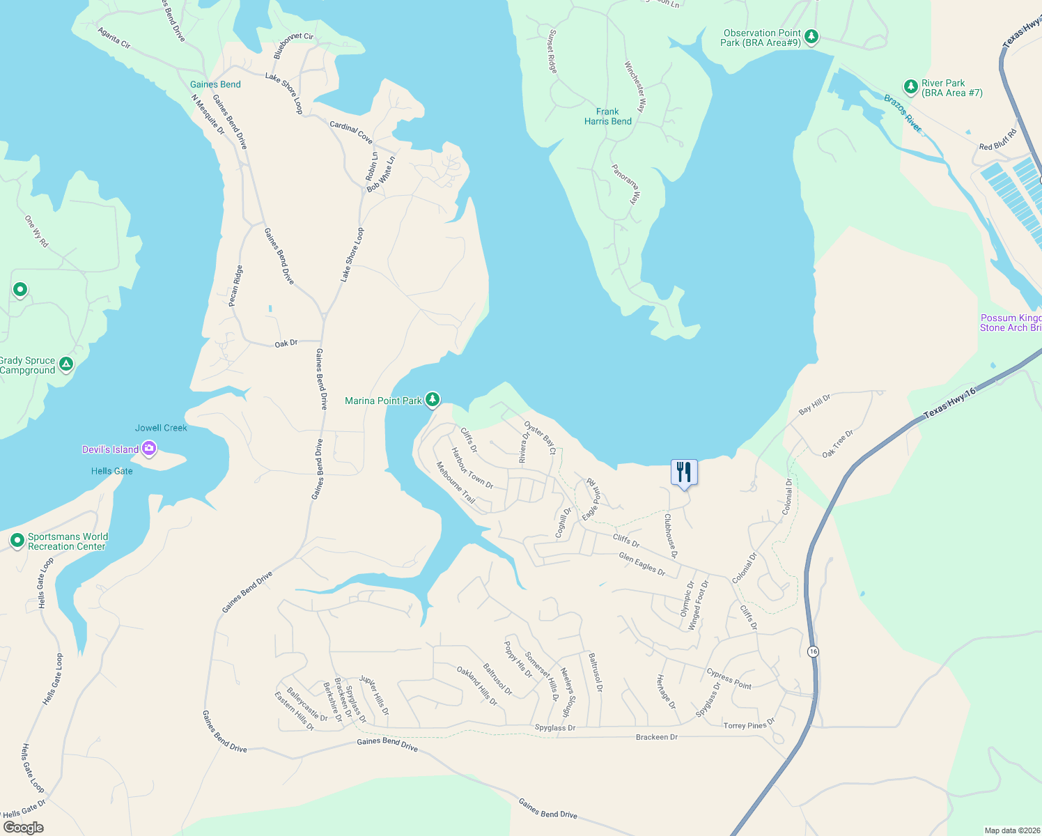 map of restaurants, bars, coffee shops, grocery stores, and more near 285 Oyster Bay in Graford