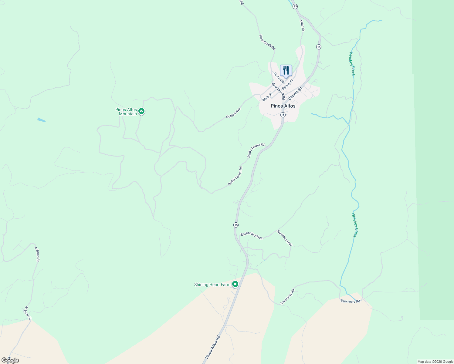 map of restaurants, bars, coffee shops, grocery stores, and more near 9 Radio Tower Road in Silver City