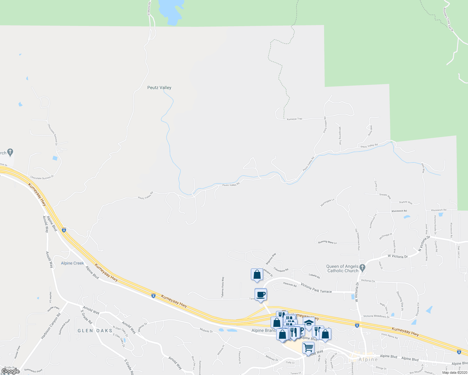 map of restaurants, bars, coffee shops, grocery stores, and more near 1167 Peutz Valley Road in Alpine