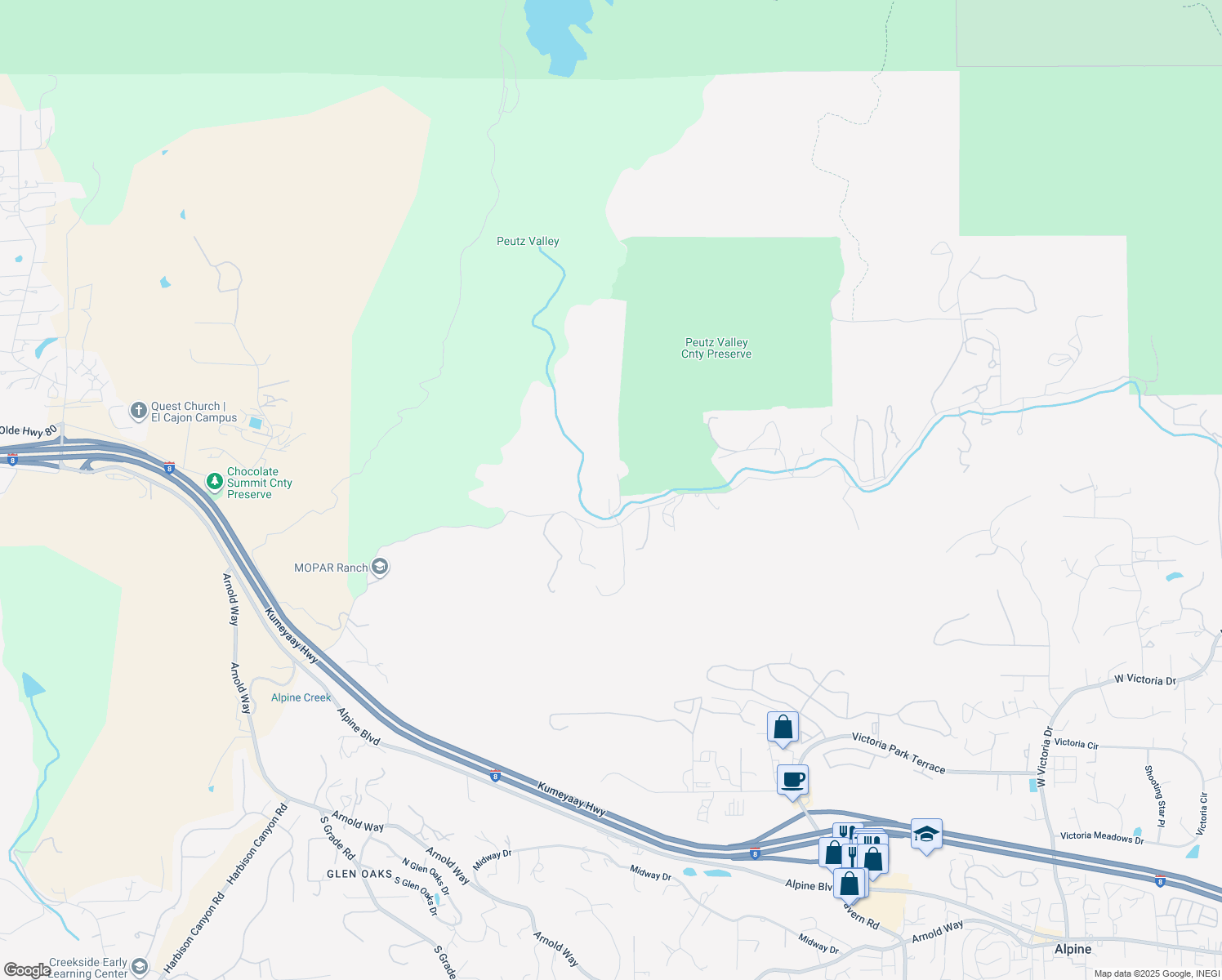 map of restaurants, bars, coffee shops, grocery stores, and more near 978 Peutz Valley Road in Alpine