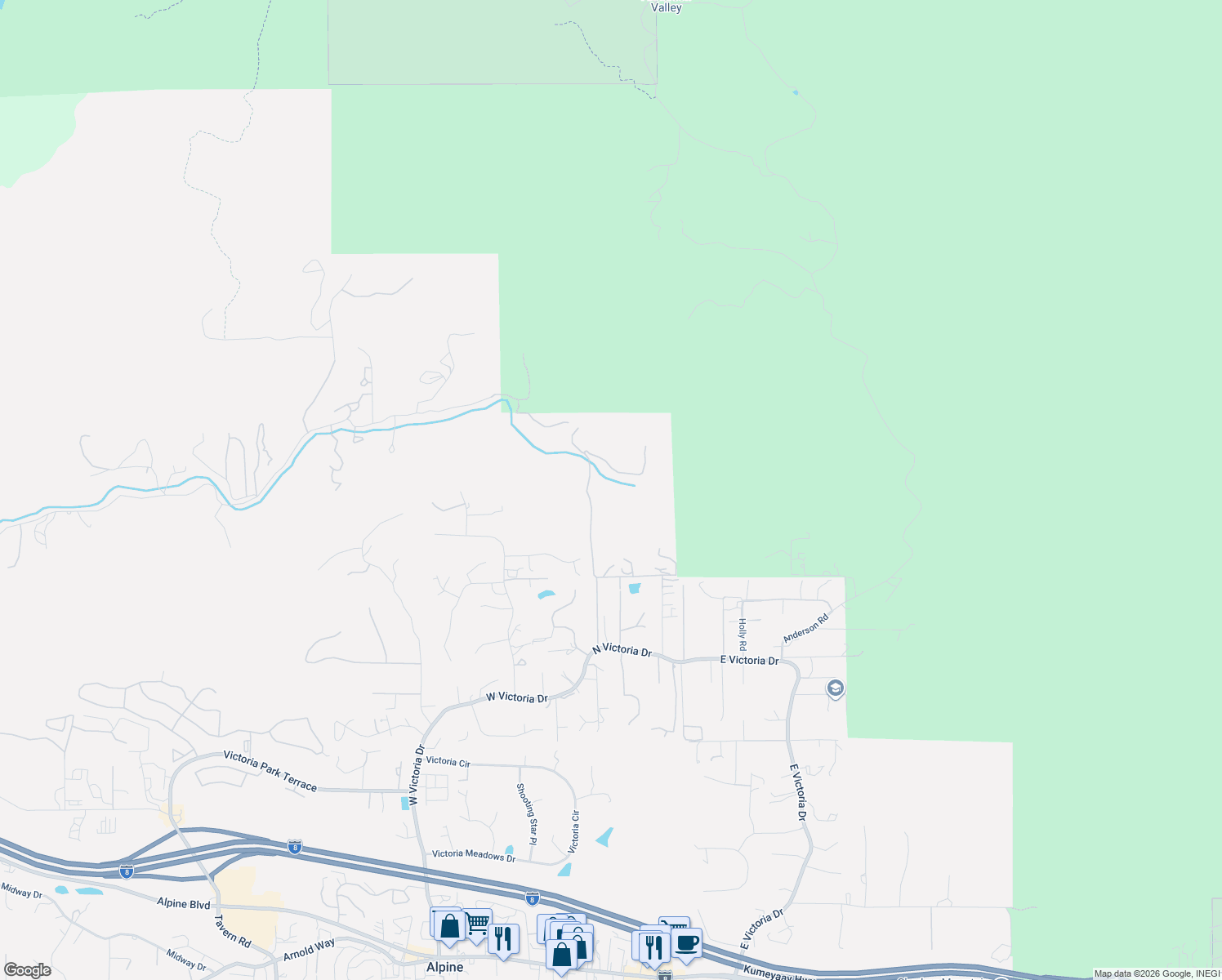 map of restaurants, bars, coffee shops, grocery stores, and more near 504 Josh Way in Alpine