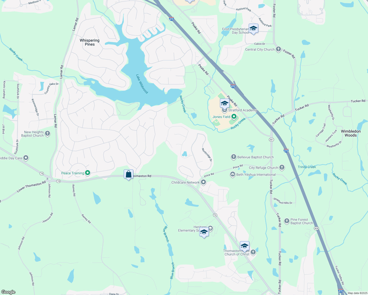 map of restaurants, bars, coffee shops, grocery stores, and more near 139 Ashton Drive in Macon