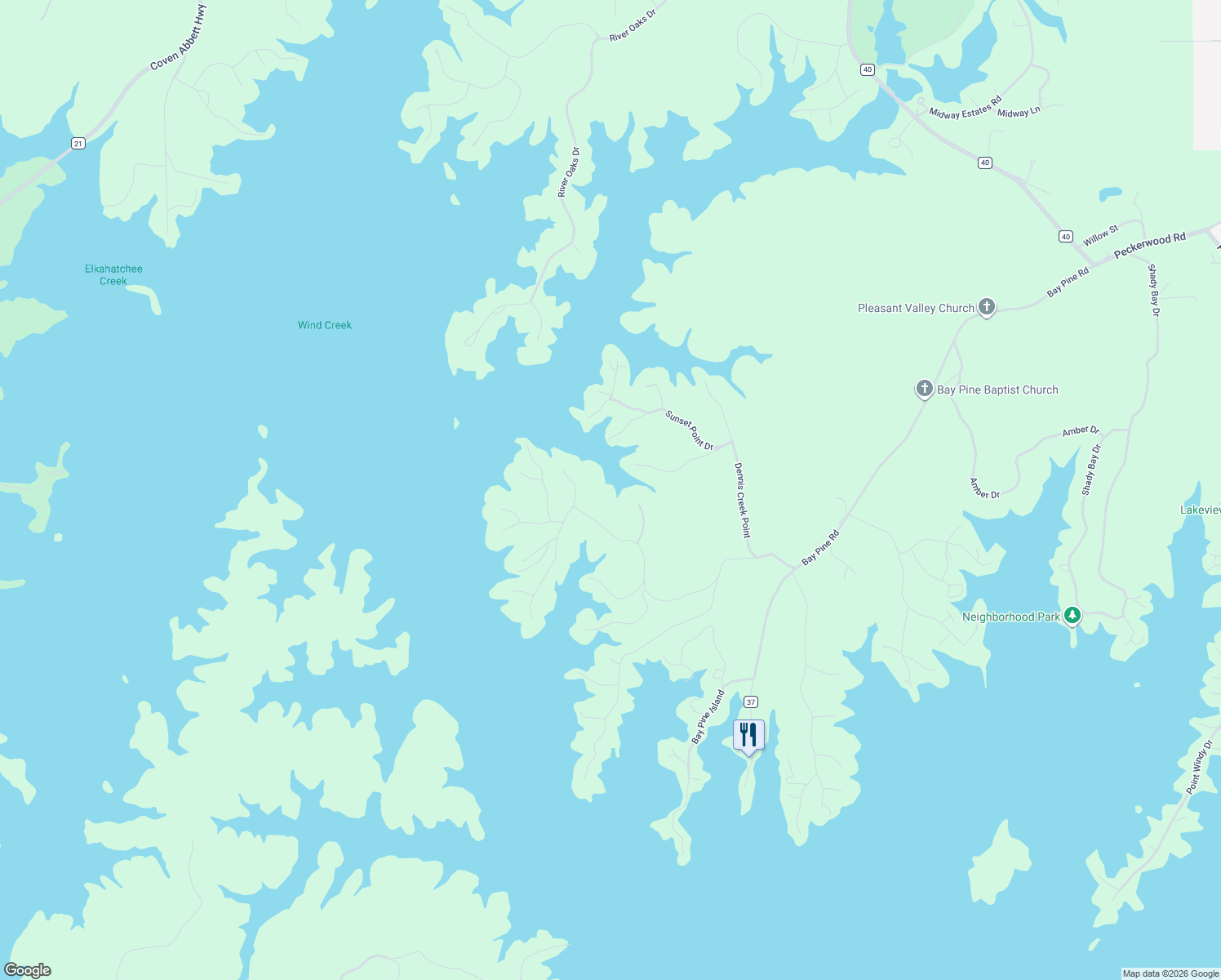 map of restaurants, bars, coffee shops, grocery stores, and more near 516 Muscogee Road in Jackson's Gap