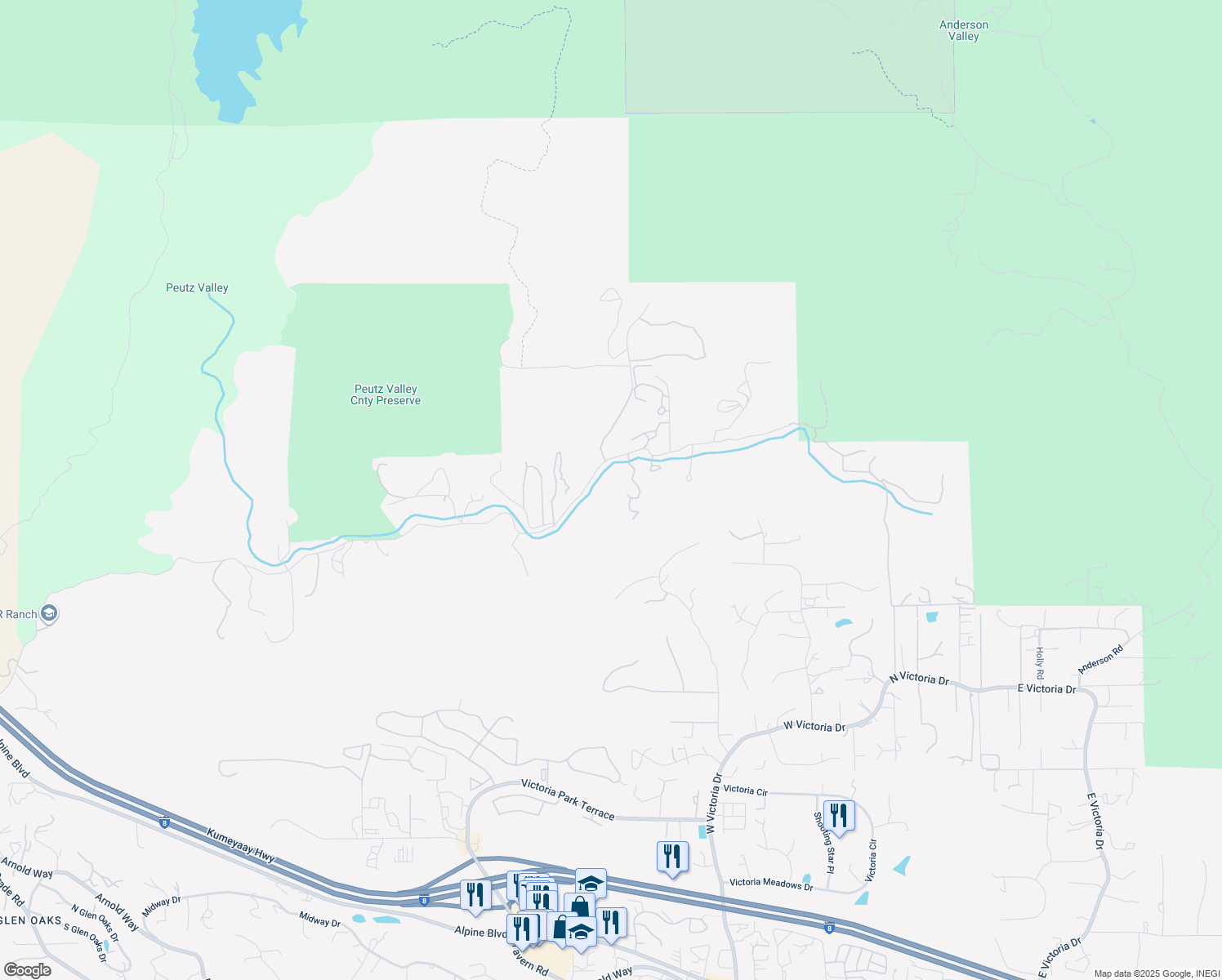 map of restaurants, bars, coffee shops, grocery stores, and more near 1655 Peutz Valley Road in Alpine