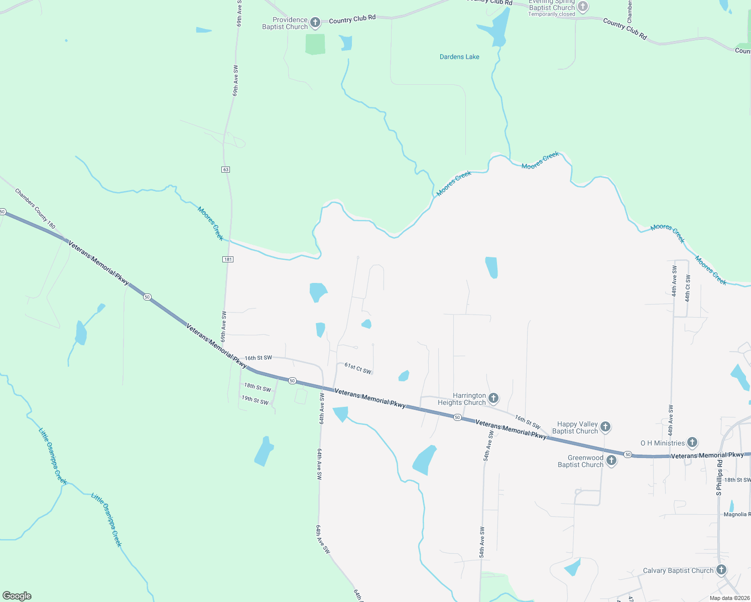 map of restaurants, bars, coffee shops, grocery stores, and more near 6340 13th Court Southwest in Lanett