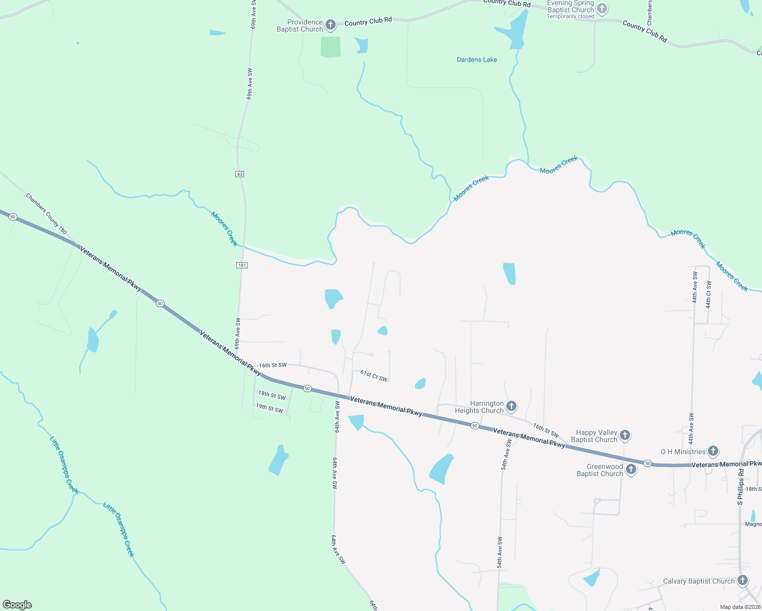 map of restaurants, bars, coffee shops, grocery stores, and more near 6340 13th Court Southwest in Lanett