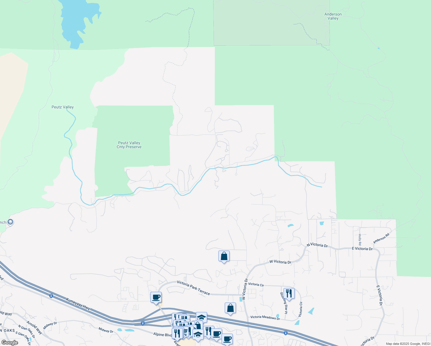 map of restaurants, bars, coffee shops, grocery stores, and more near 1655 Peutz Valley Road in Alpine