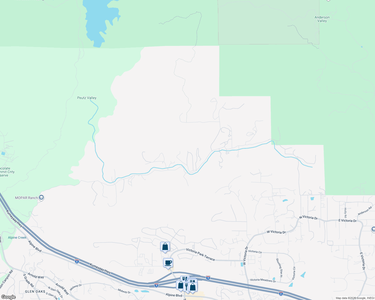 map of restaurants, bars, coffee shops, grocery stores, and more near 1478 Peutz Valley Road in Alpine
