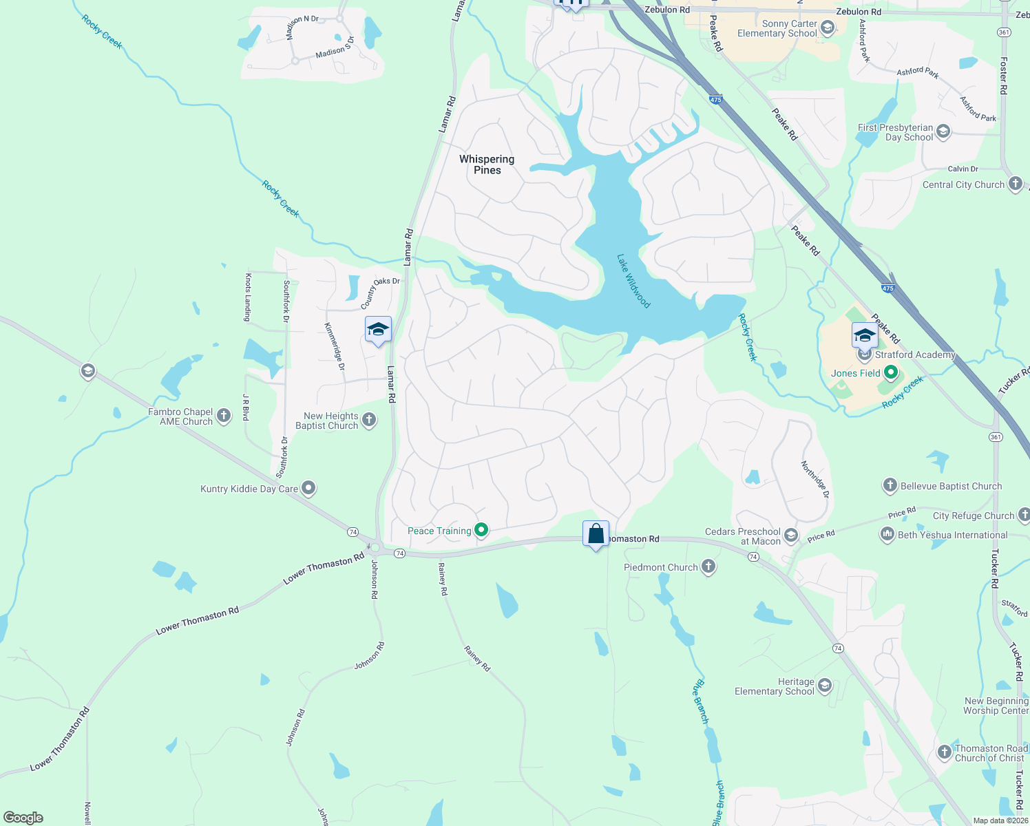 map of restaurants, bars, coffee shops, grocery stores, and more near 2037 Greentree Pkwy in Macon