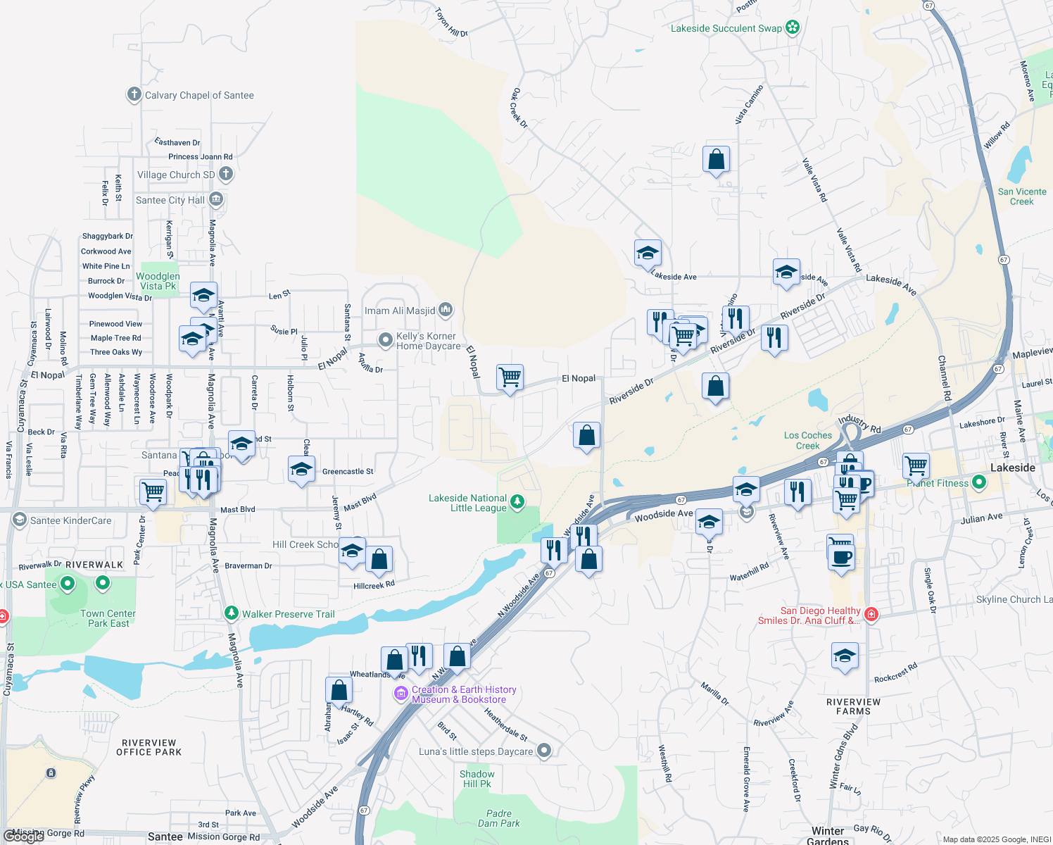 map of restaurants, bars, coffee shops, grocery stores, and more near 11212 Callio Way in Lakeside