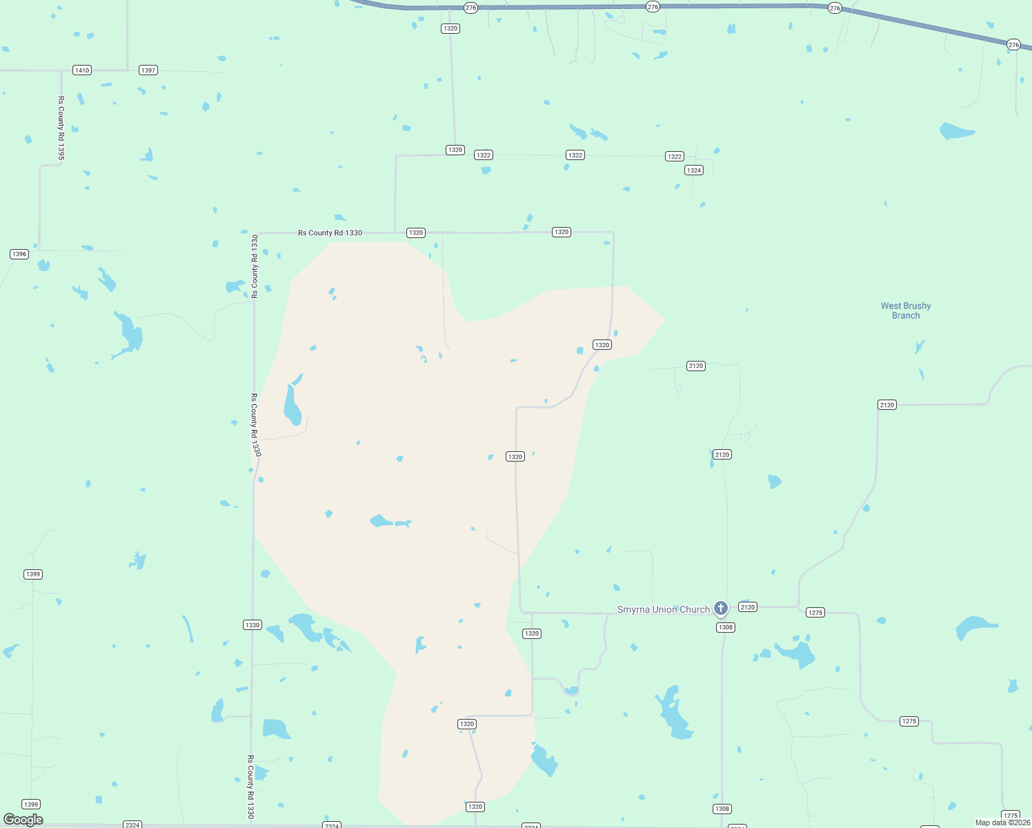 map of restaurants, bars, coffee shops, grocery stores, and more near County Road 1320 in Emory
