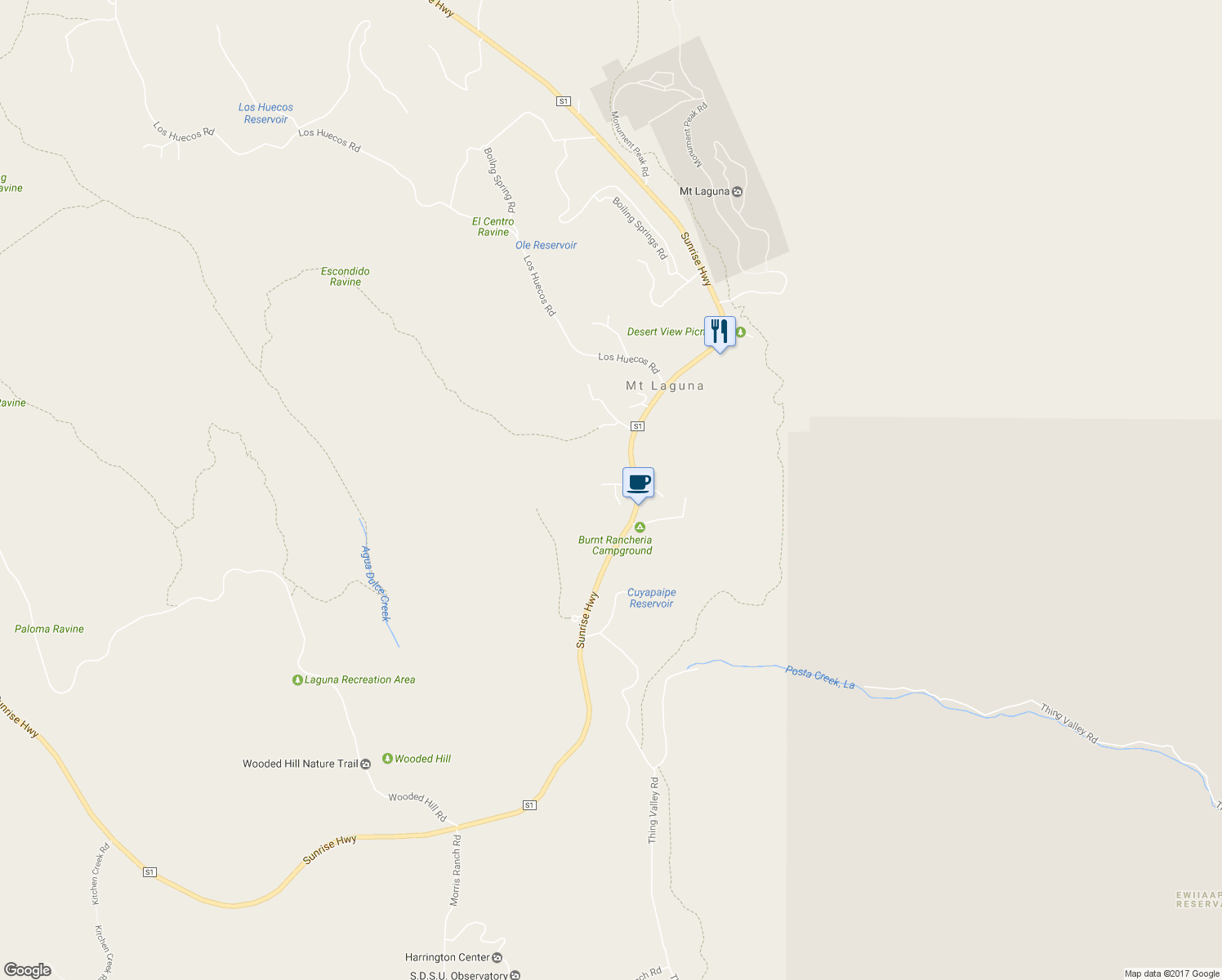 map of restaurants, bars, coffee shops, grocery stores, and more near 9844 Mount Laguna Place in Mount Laguna