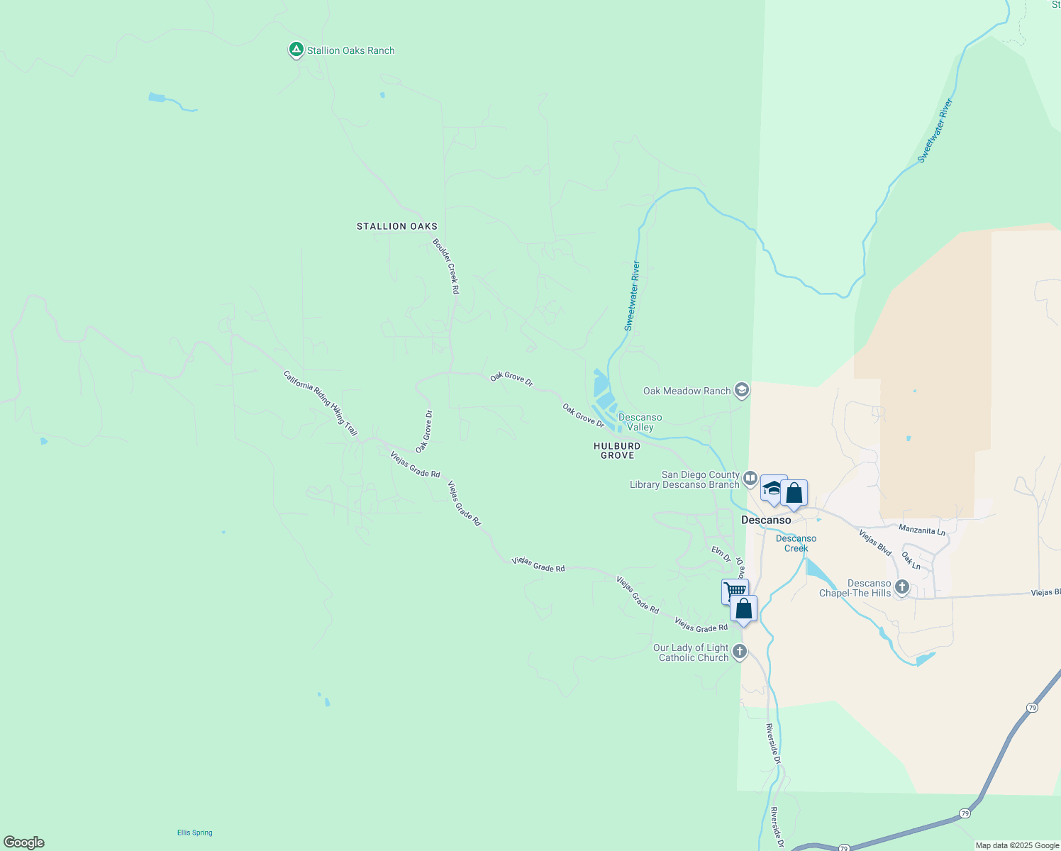 map of restaurants, bars, coffee shops, grocery stores, and more near 10200 Oak Grove Drive in Descanso